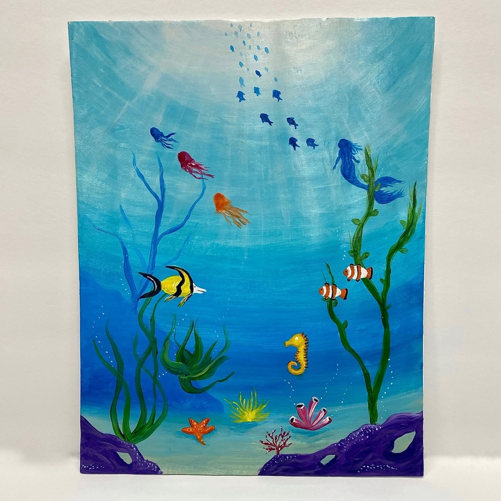 Original “Under The Sea” Acrylic Painting 11” x 14” on Foamboard NOT FRAMED